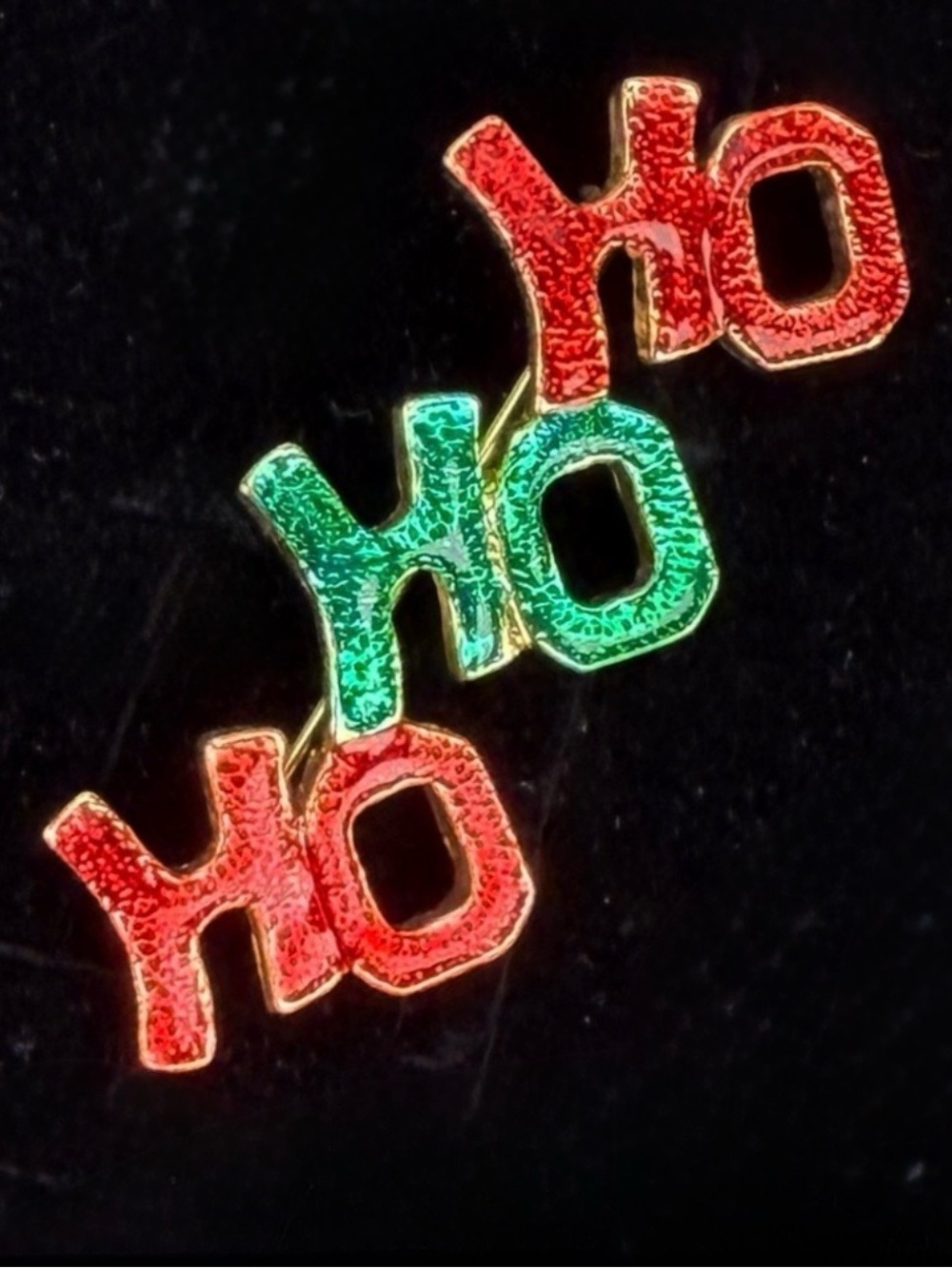 Festive Christmas, Goldtone Ho Ho Ho Red and Green Holiday Brooch